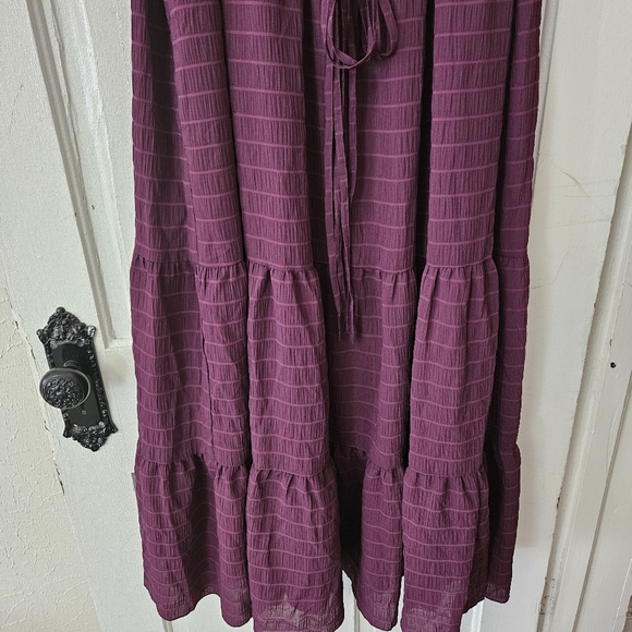 Cato Women’s Purple Tiered Striped Dress Size 26/28 Tie Belt, Spaghetti Straps - Picture 2 of 5